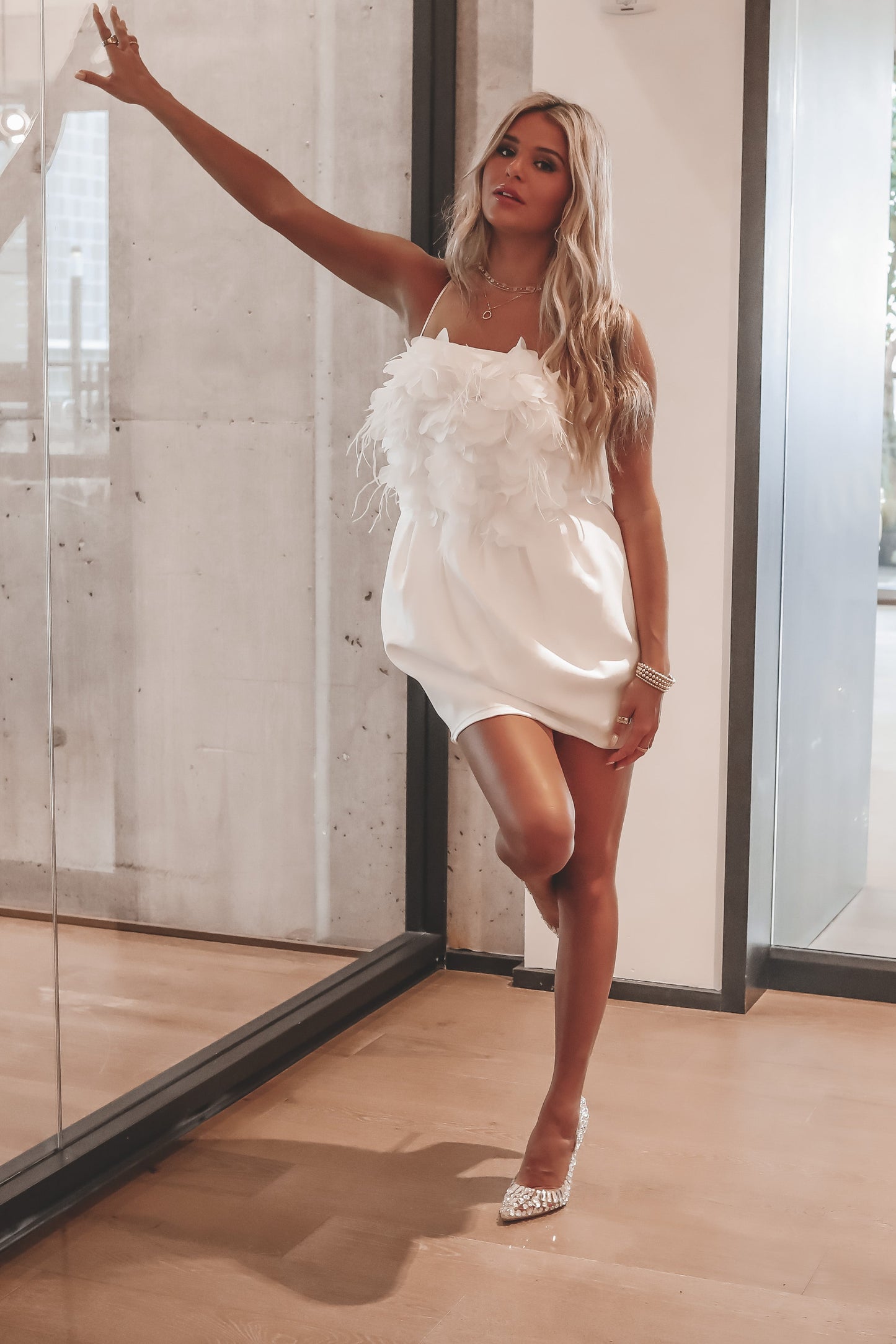 The Night Before White Feather Mini Dress