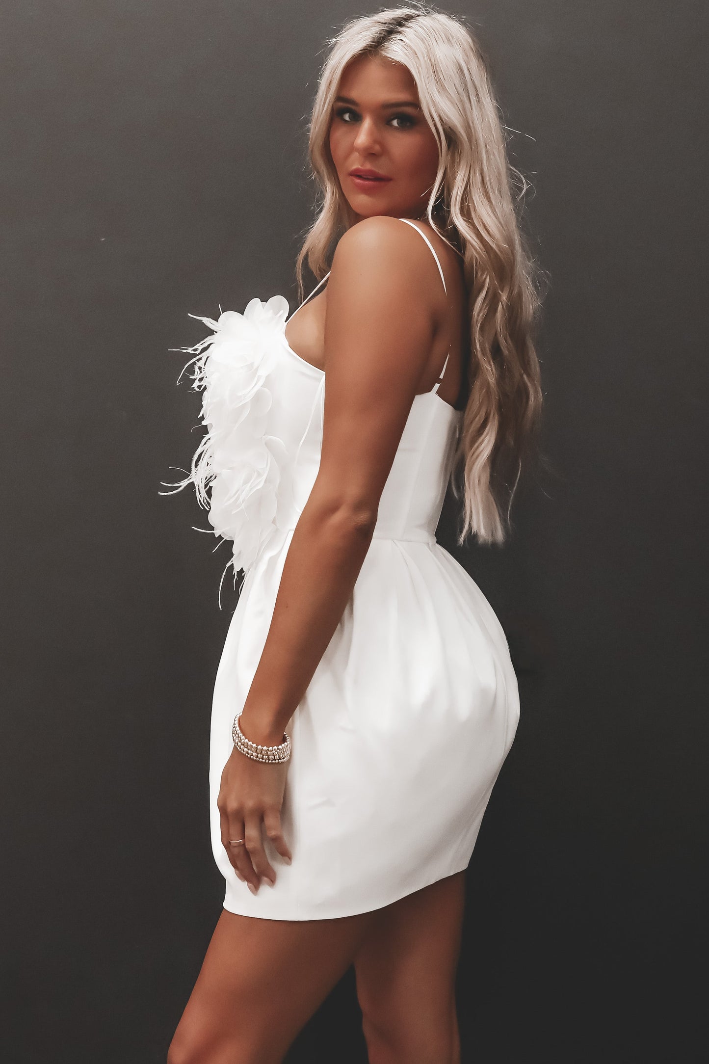 The Night Before White Feather Mini Dress