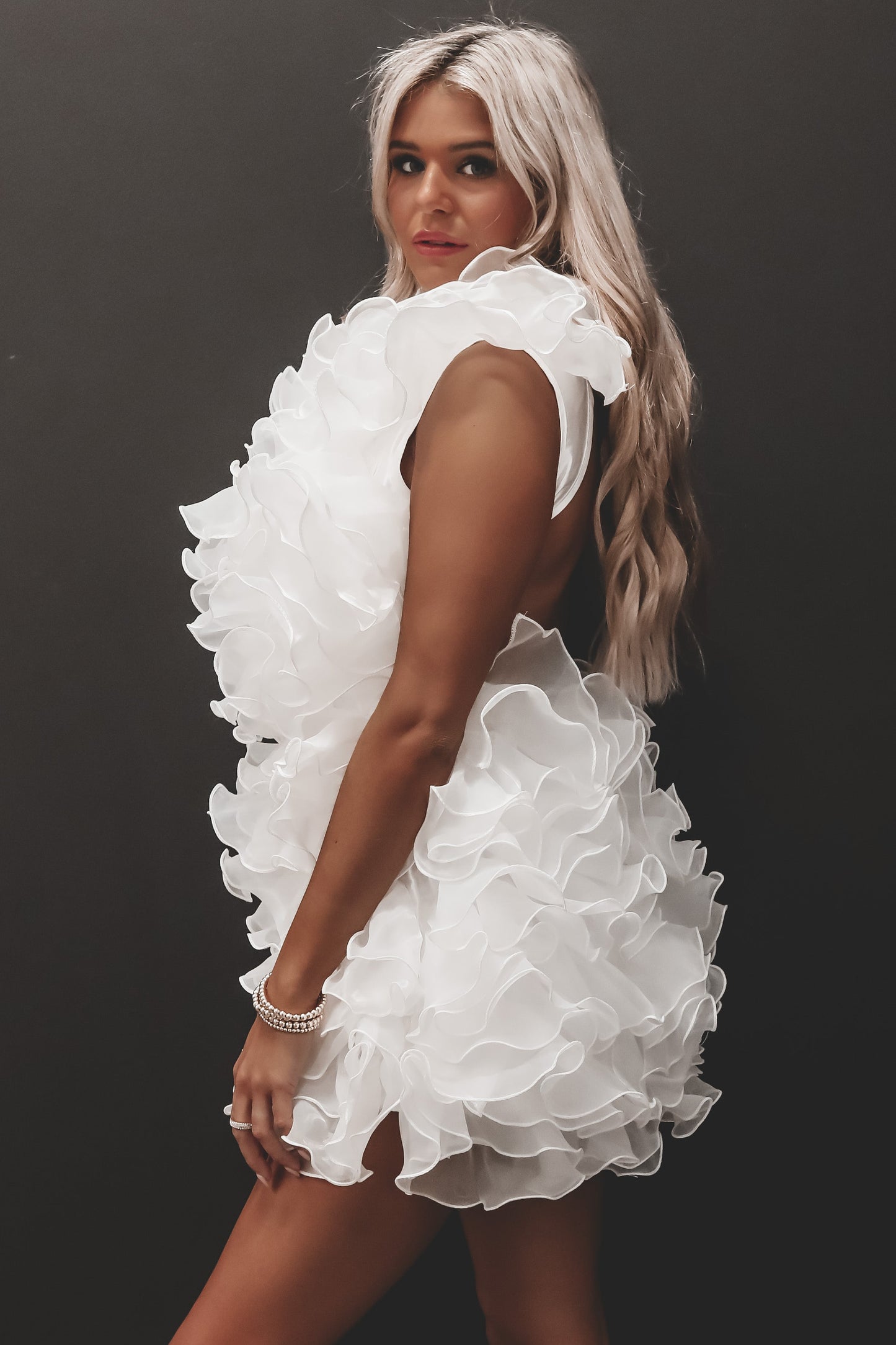 Main Character Energy White Ruffle Mini Dress