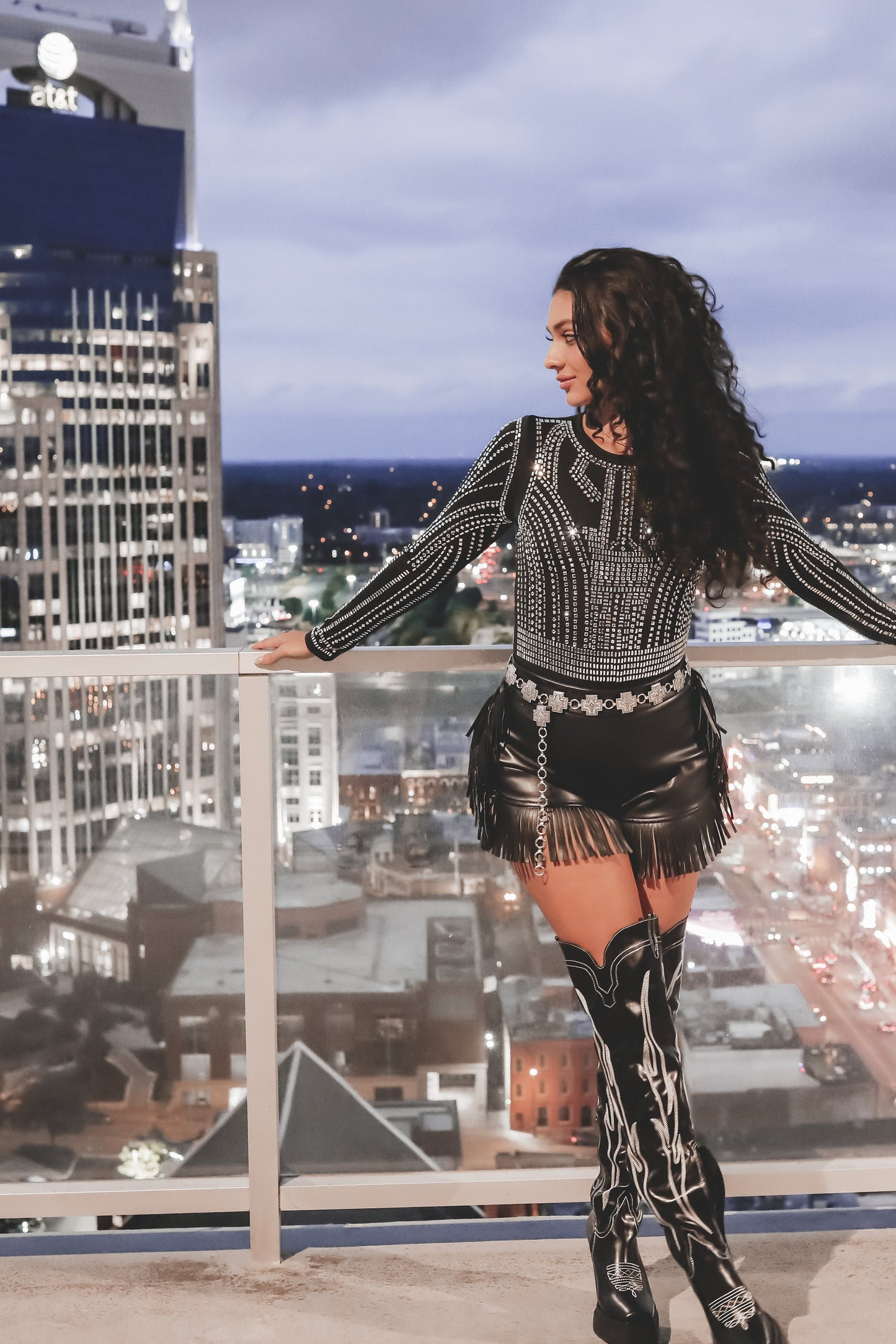 The Theme Is Sparkle Long Sleeve Mesh Rhinestone Top