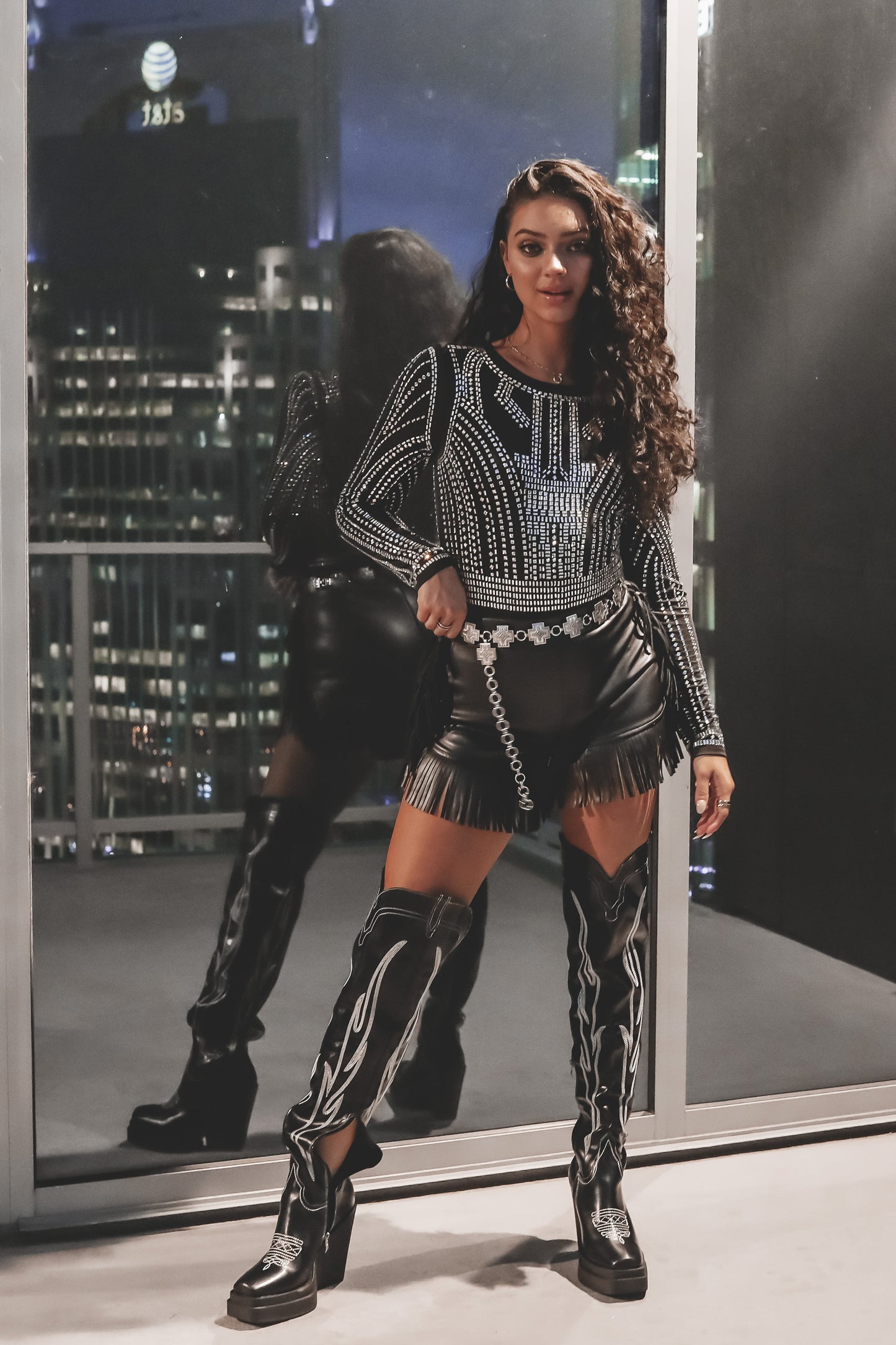The Theme Is Sparkle Long Sleeve Mesh Rhinestone Top