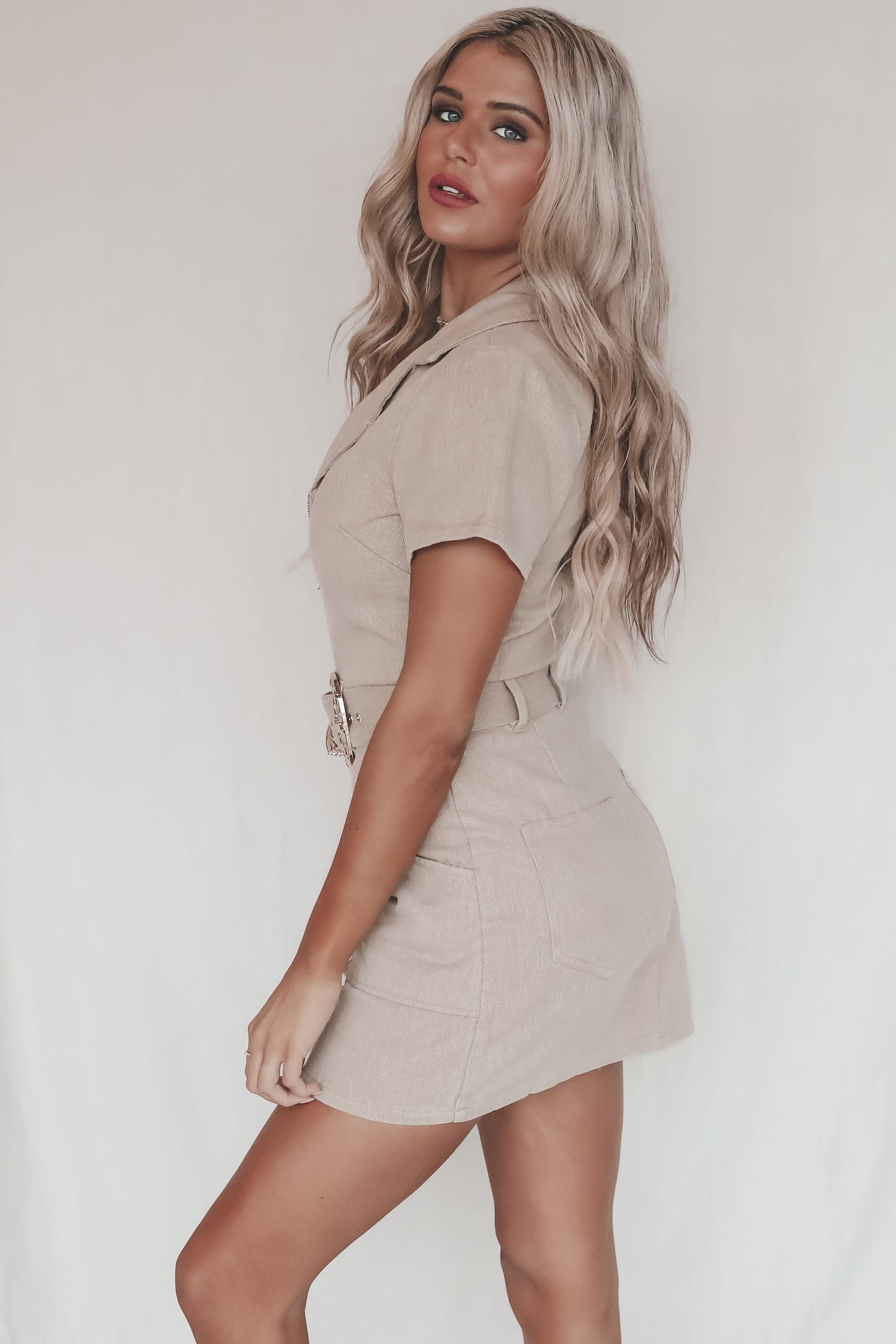 We Went Out Last Night Natural Denim Dress