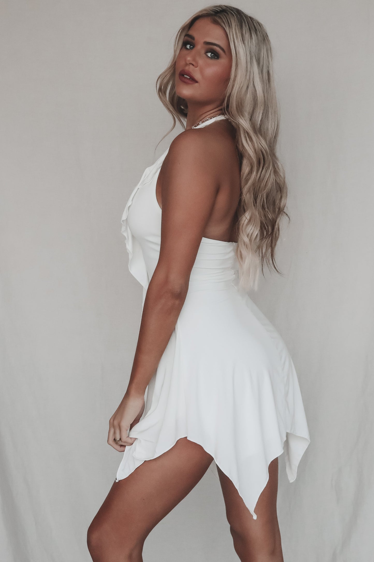 Spin You Around Ruffle Halter Mini
