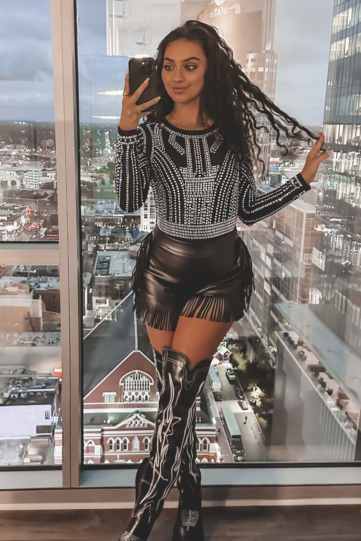 The Theme Is Sparkle Long Sleeve Mesh Rhinestone Top
