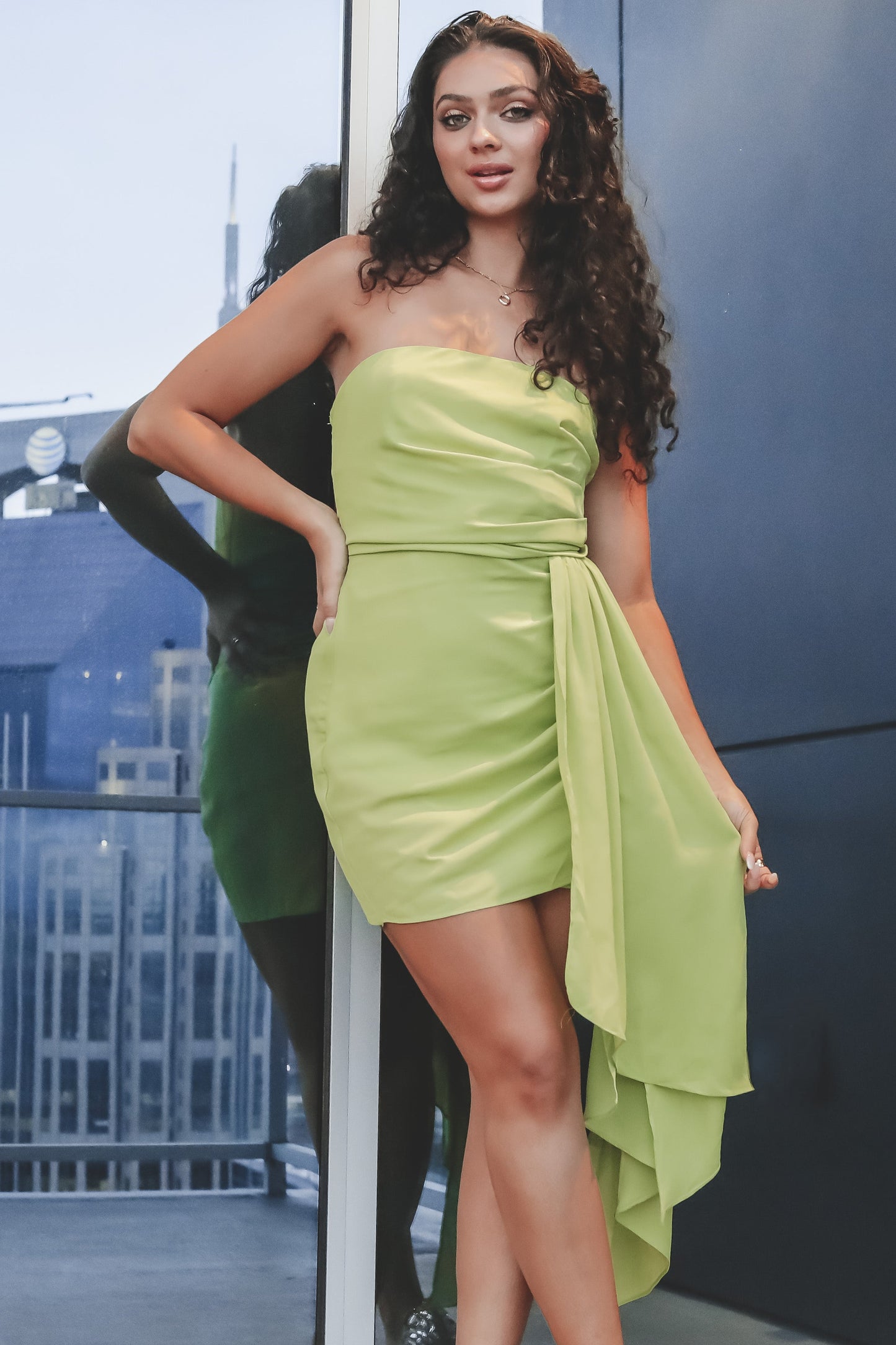 She Is A Standout Neon Strapless Dress
