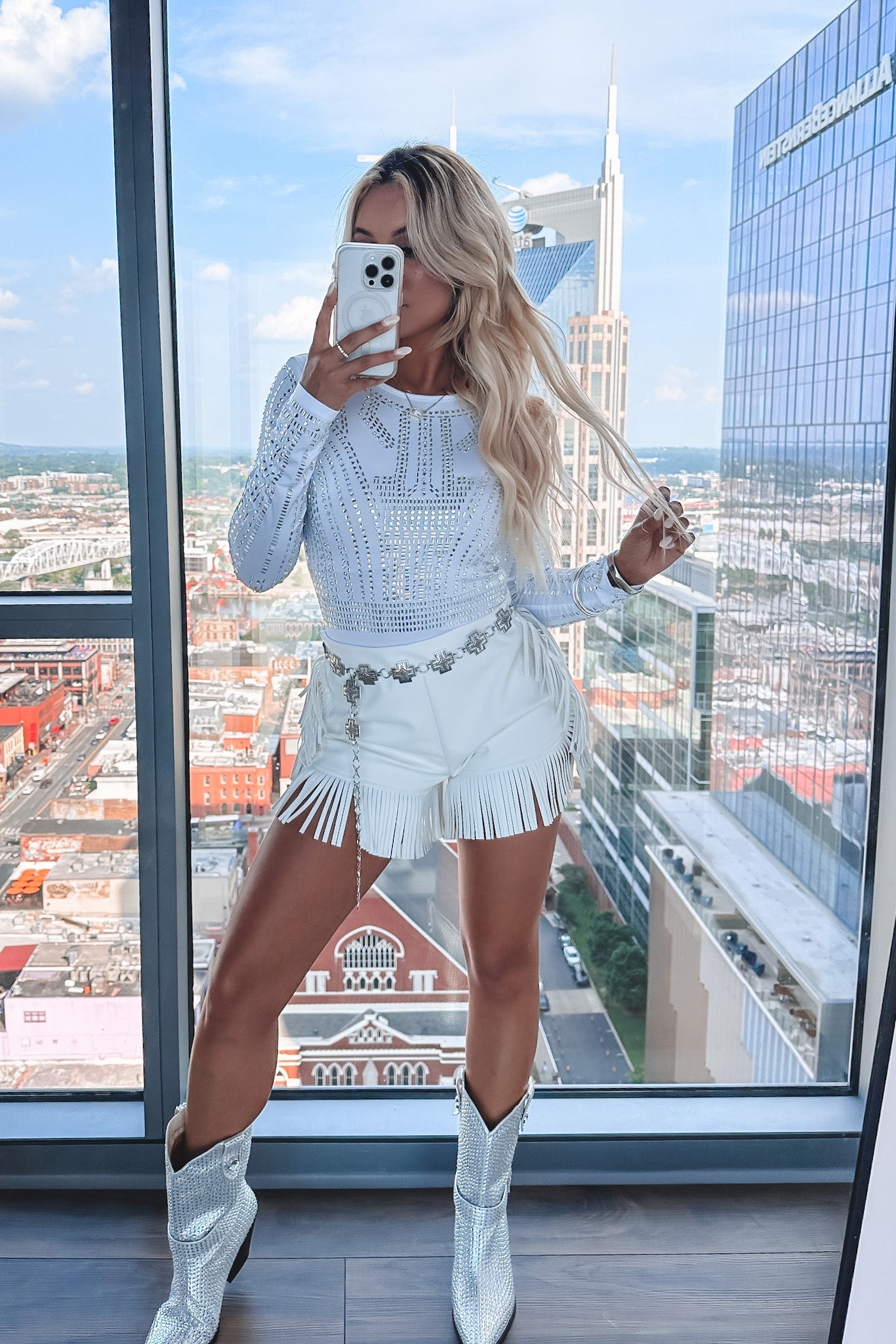 The Theme Is Sparkle Long Sleeve Mesh Rhinestone Top