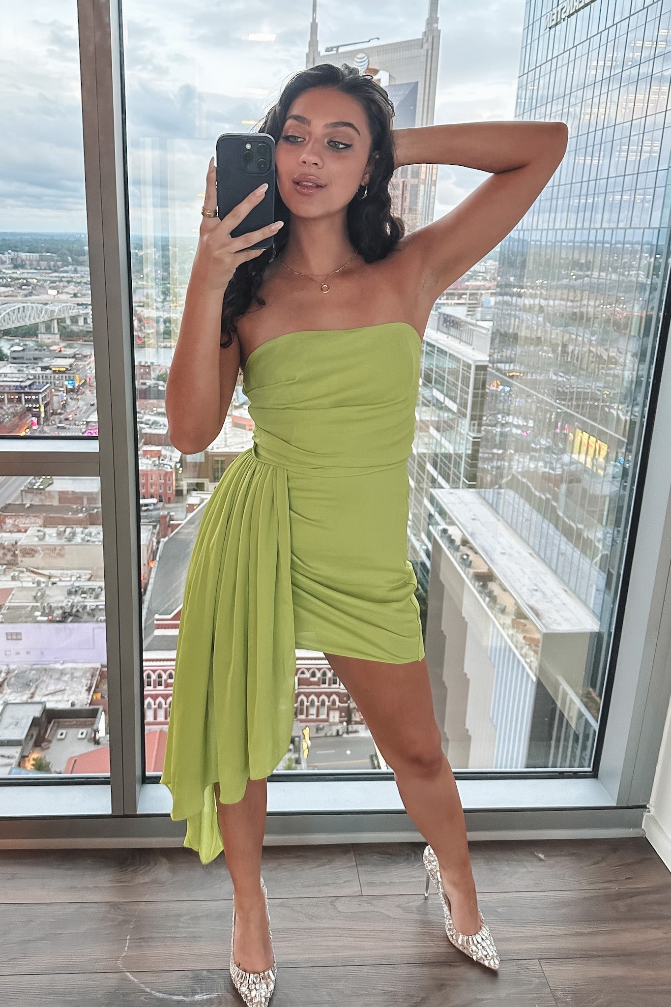 She Is A Standout Neon Strapless Dress